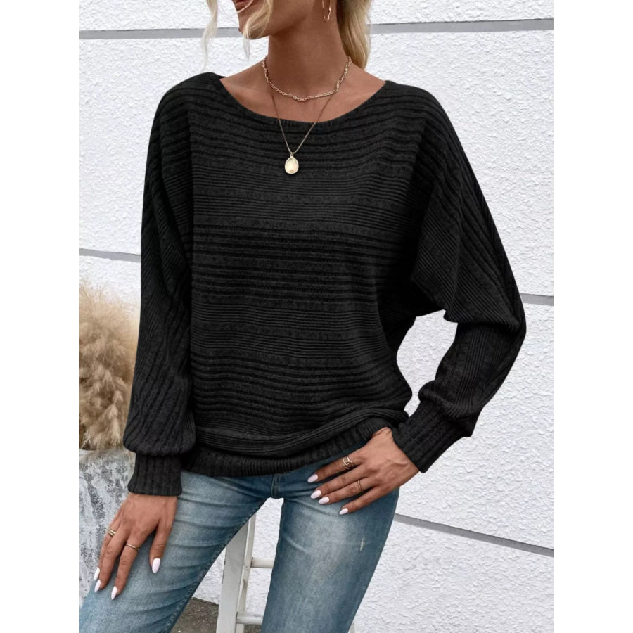 Relaxed Fit Ribbed Knit T-Shirt Black / S Apparel and Accessories