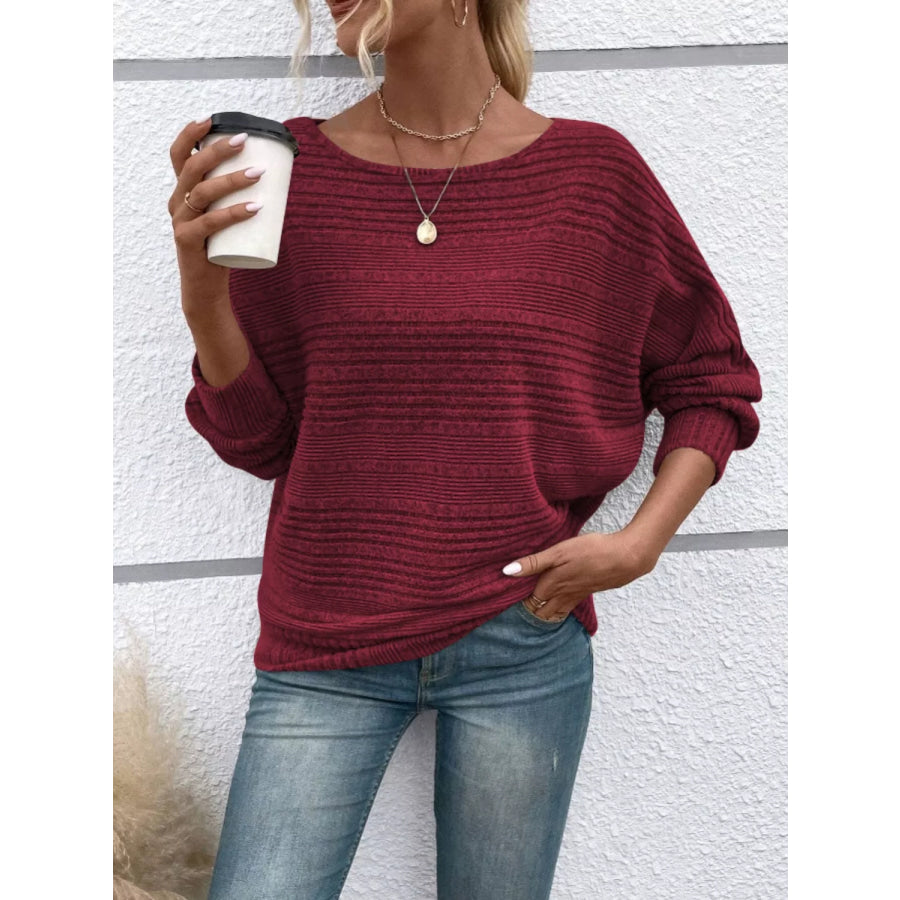 Relaxed Fit Ribbed Knit T-Shirt Burgundy / S Apparel and Accessories