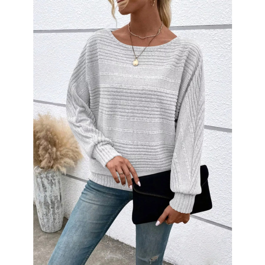 Relaxed Fit Ribbed Knit T-Shirt Light Gray / S Apparel and Accessories