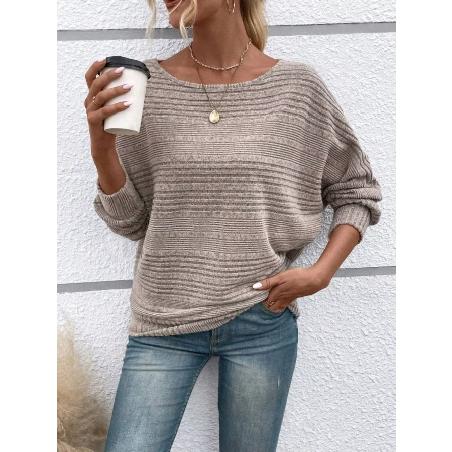 Relaxed Fit Ribbed Knit T-Shirt Mocha / S Apparel and Accessories