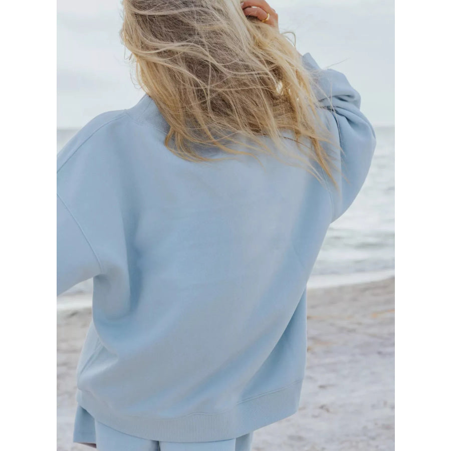 Relaxed Fit Round Neck Sweatshirt and Shorts Set Apparel and Accessories