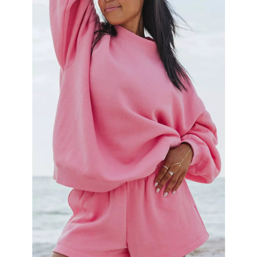 Relaxed Fit Round Neck Sweatshirt and Shorts Set Apparel and Accessories