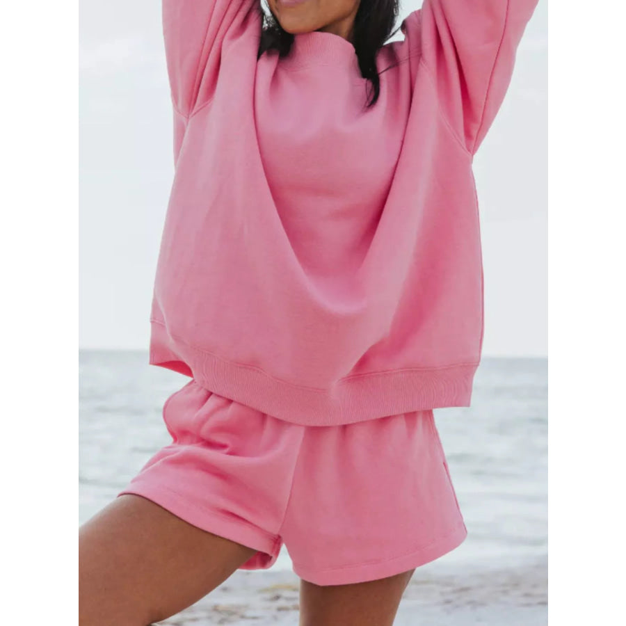 Relaxed Fit Round Neck Sweatshirt and Shorts Set Apparel and Accessories