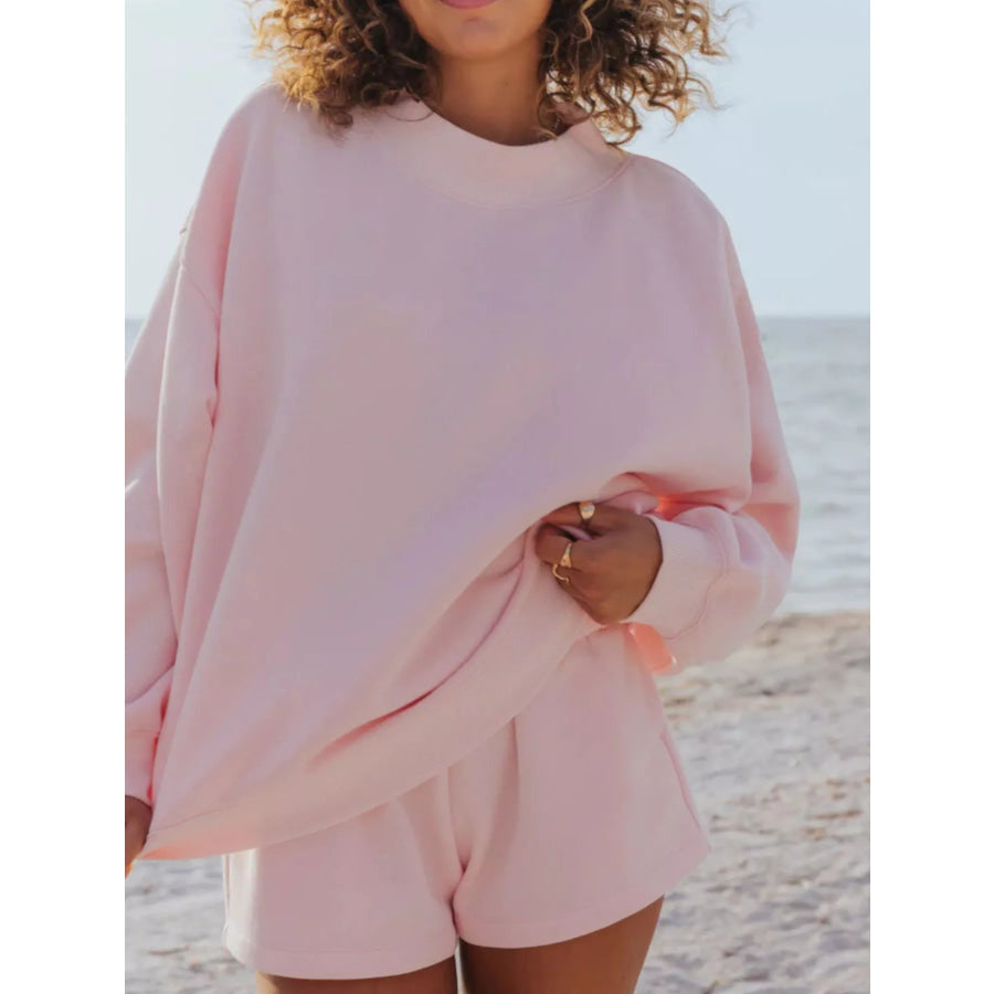 Relaxed Fit Round Neck Sweatshirt and Shorts Set Apparel and Accessories