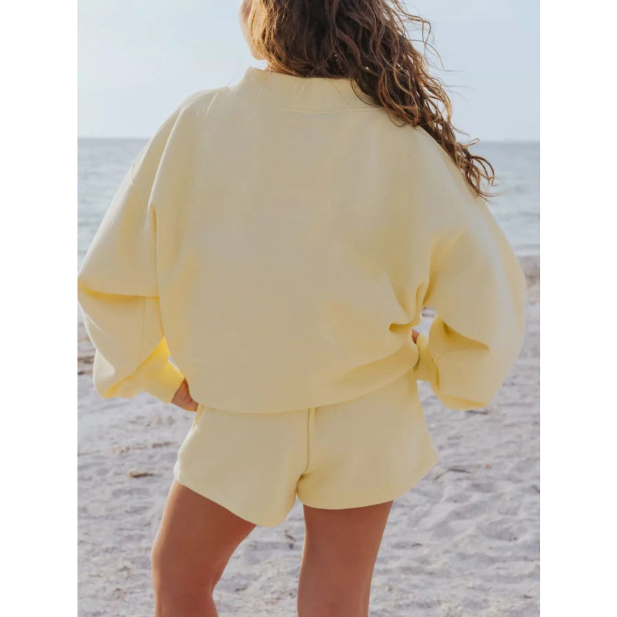 Relaxed Fit Round Neck Sweatshirt and Shorts Set Apparel and Accessories