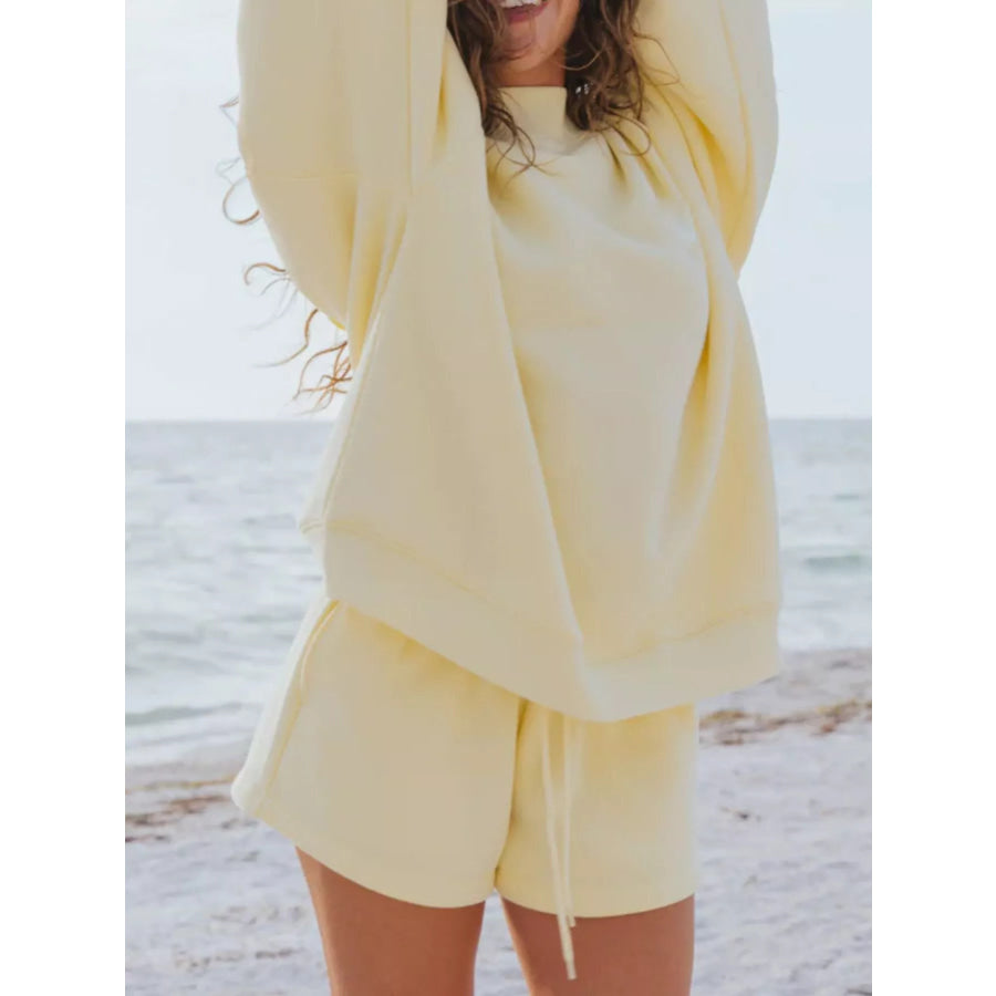 Relaxed Fit Round Neck Sweatshirt and Shorts Set Apparel and Accessories