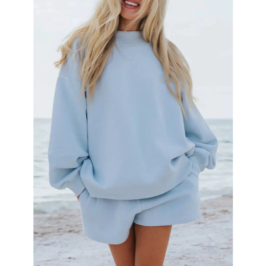 Relaxed Fit Round Neck Sweatshirt and Shorts Set Apparel and Accessories