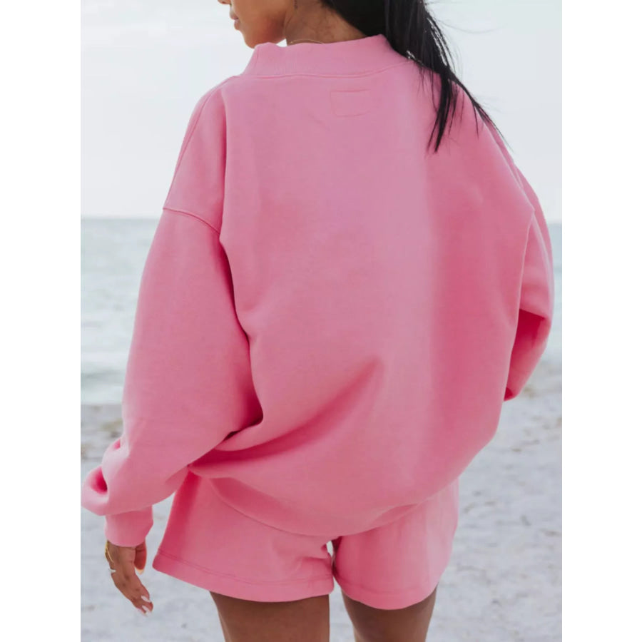 Relaxed Fit Round Neck Sweatshirt and Shorts Set Apparel and Accessories