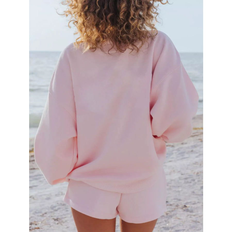 Relaxed Fit Round Neck Sweatshirt and Shorts Set Apparel and Accessories