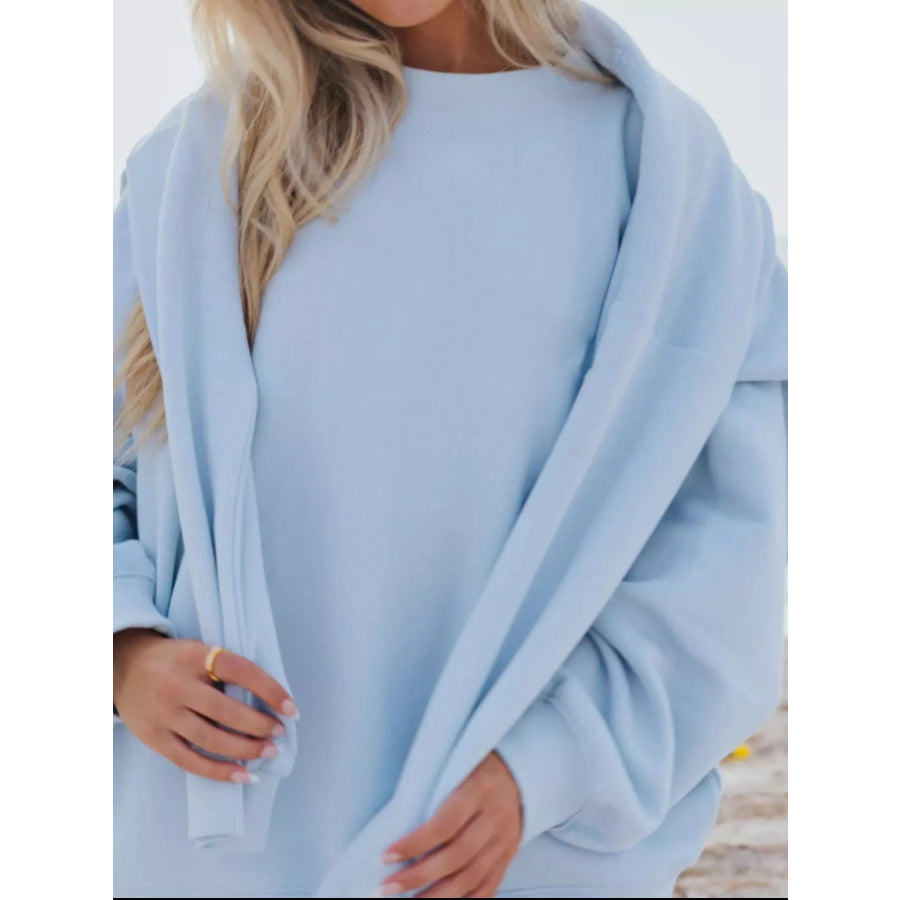 Relaxed Fit Round Neck Sweatshirt and Shorts Set Apparel and Accessories