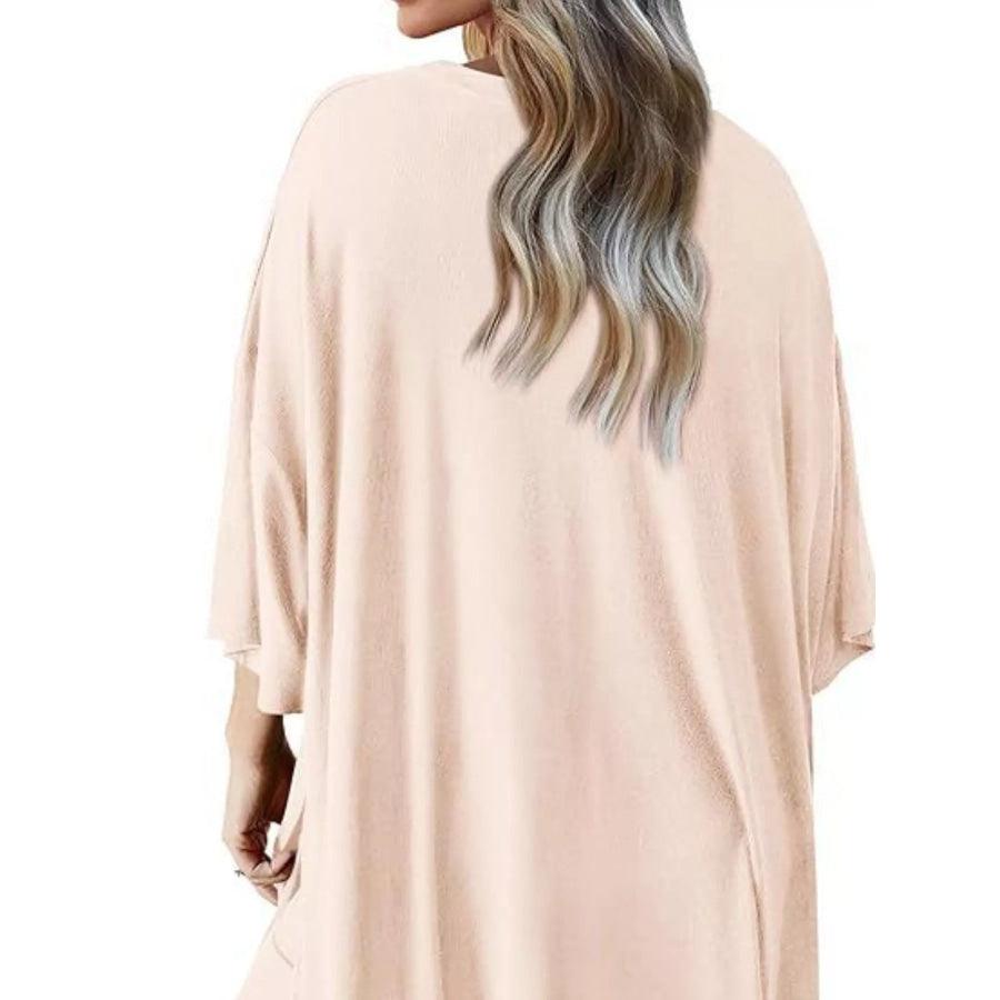 Relaxed Fit Round Neck Top and Pants Two-Piece Set Apparel and Accessories