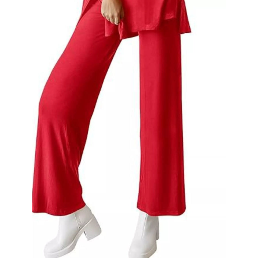 Relaxed Fit Round Neck Top and Pants Two-Piece Set Apparel and Accessories