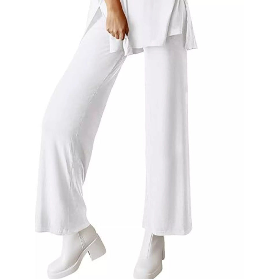 Relaxed Fit Round Neck Top and Pants Two-Piece Set Apparel and Accessories