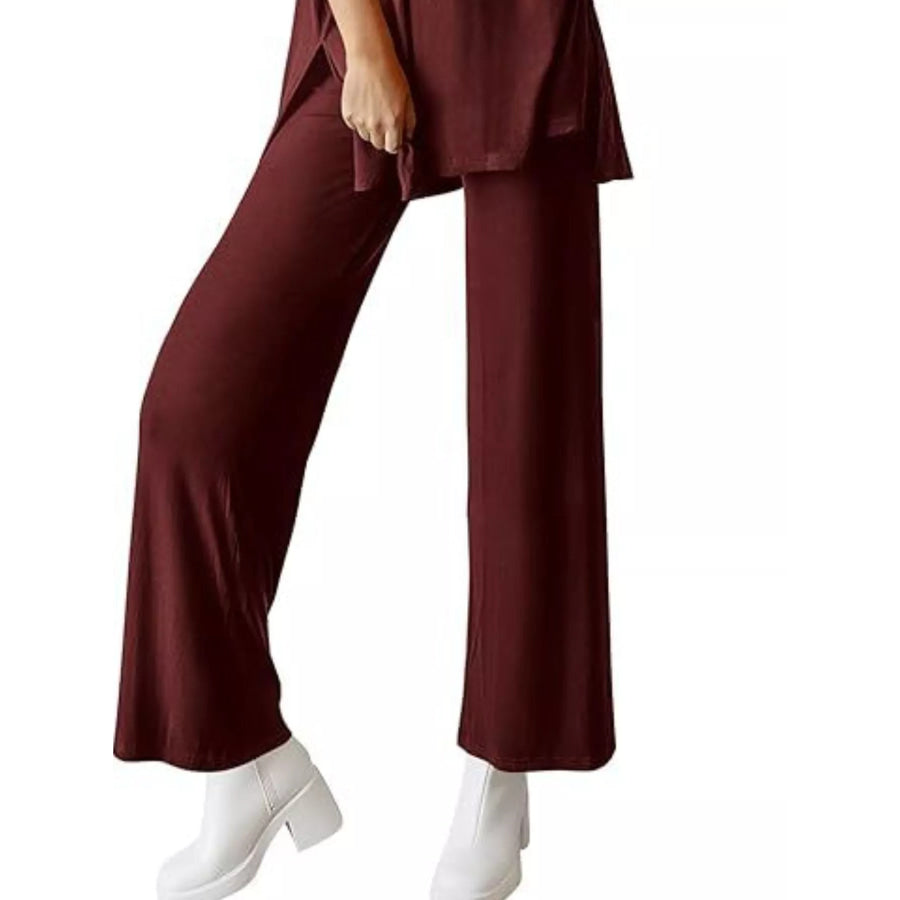 Relaxed Fit Round Neck Top and Pants Two-Piece Set Apparel and Accessories