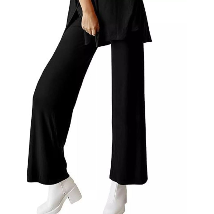 Relaxed Fit Round Neck Top and Pants Two-Piece Set Apparel and Accessories