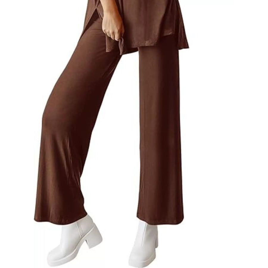Relaxed Fit Round Neck Top and Pants Two-Piece Set Apparel and Accessories