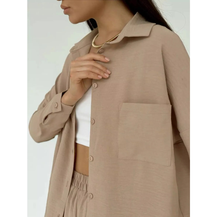 Relaxed Fit Shirt and Wide Leg Pants Set Apparel and Accessories