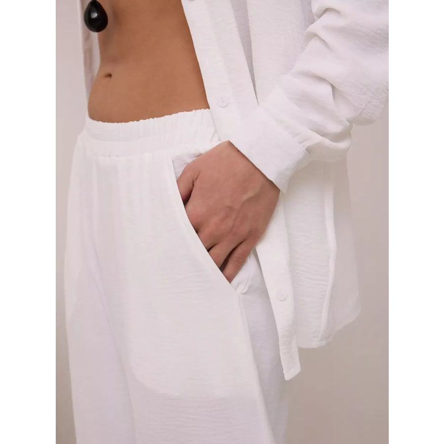 Relaxed Fit Shirt and Wide Leg Pants Set Apparel and Accessories