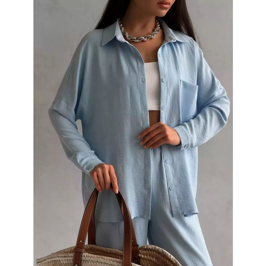 Relaxed Fit Shirt and Wide Leg Pants Set Apparel and Accessories