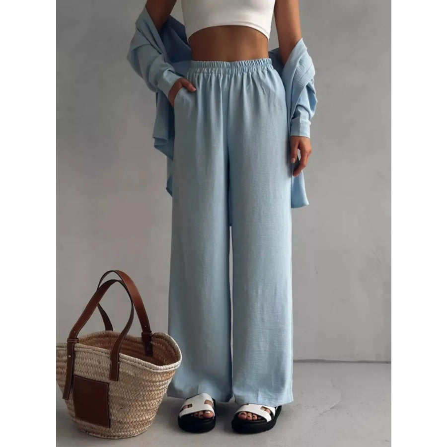 Relaxed Fit Shirt and Wide Leg Pants Set Apparel and Accessories