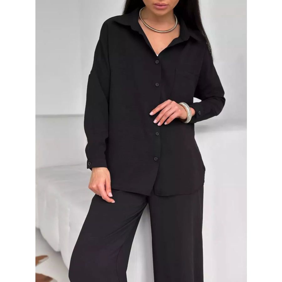 Relaxed Fit Shirt and Wide Leg Pants Set Apparel and Accessories