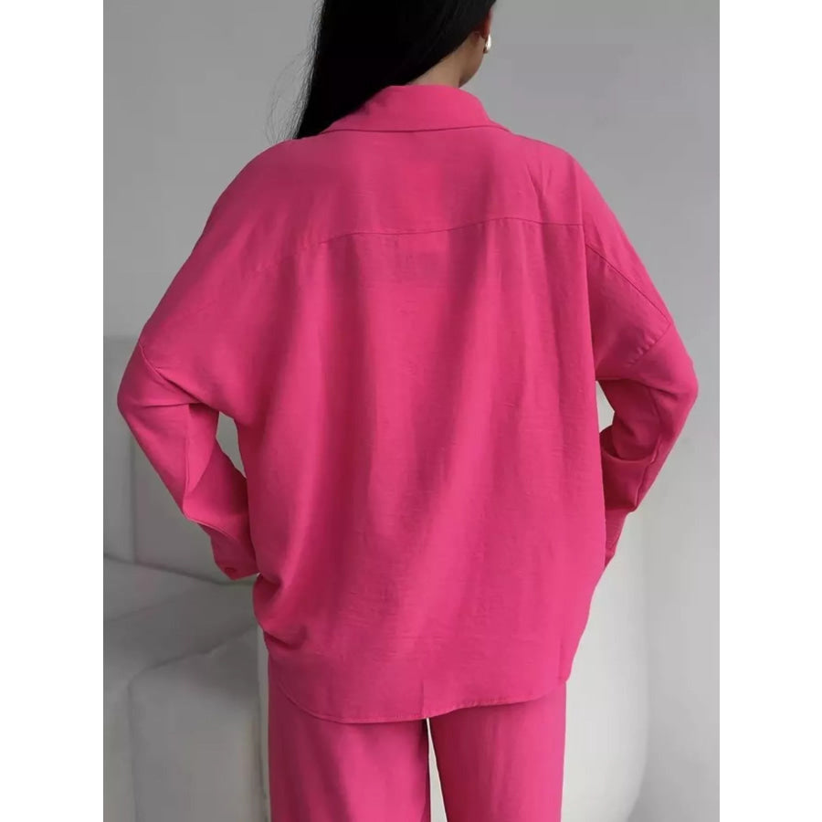Relaxed Fit Shirt and Wide Leg Pants Set Apparel and Accessories