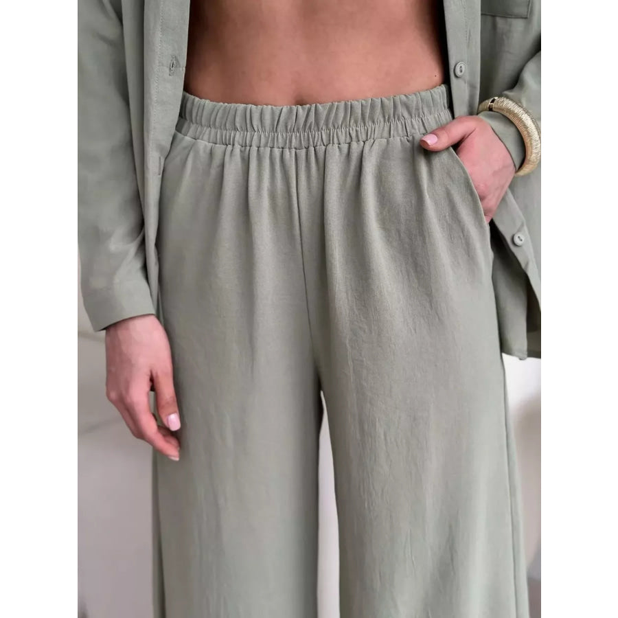 Relaxed Fit Shirt and Wide Leg Pants Set Apparel and Accessories