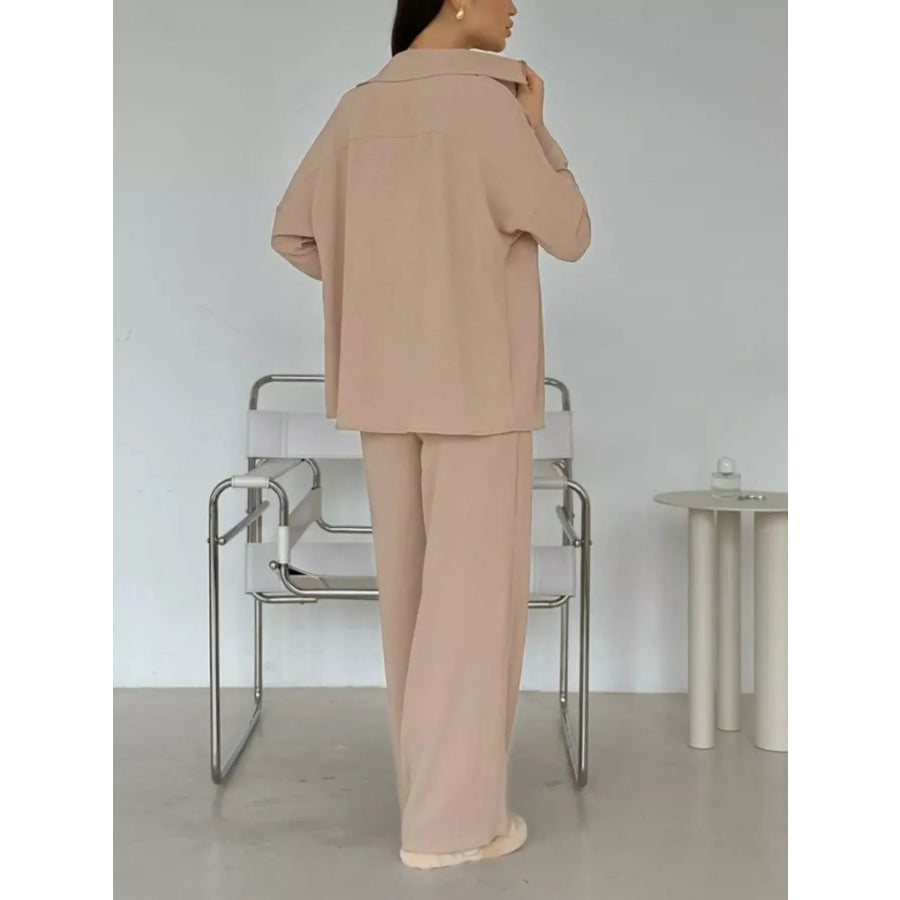 Relaxed Fit Shirt and Wide Leg Pants Set Apparel and Accessories