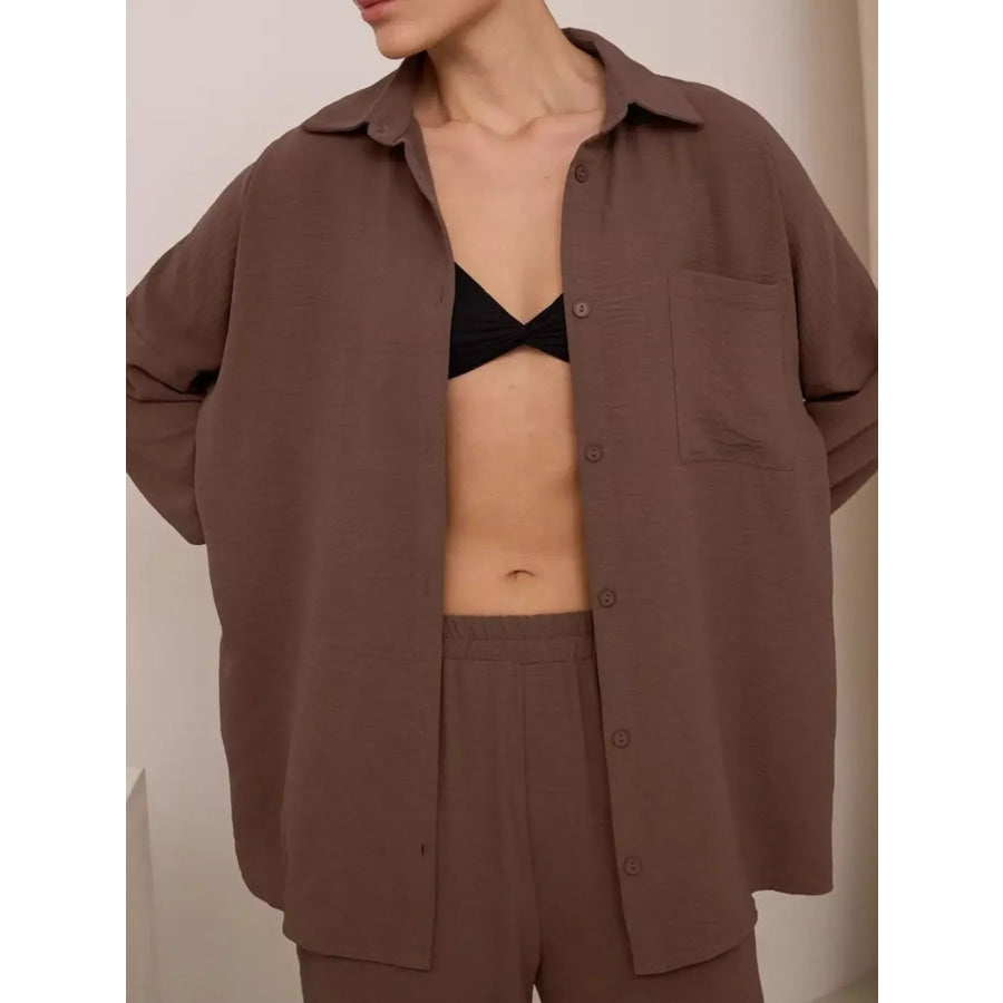 Relaxed Fit Shirt and Wide Leg Pants Set Apparel and Accessories