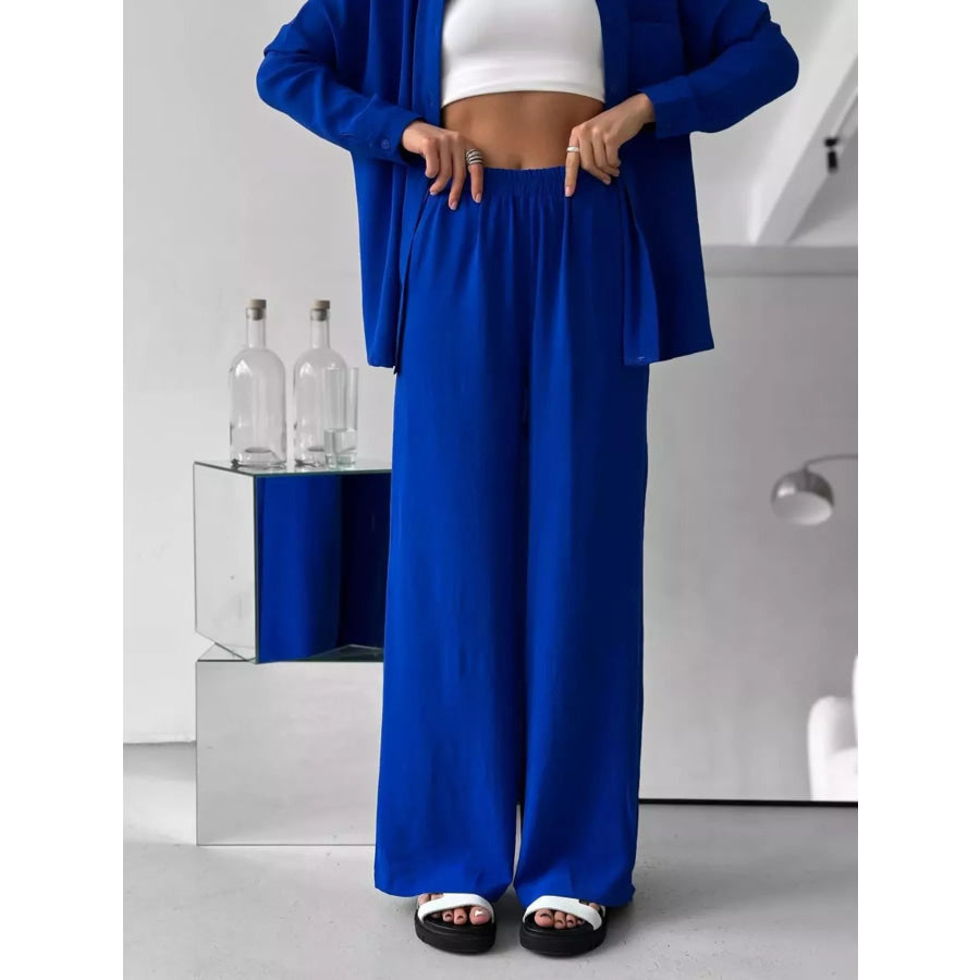 Relaxed Fit Shirt and Wide Leg Pants Set Apparel and Accessories