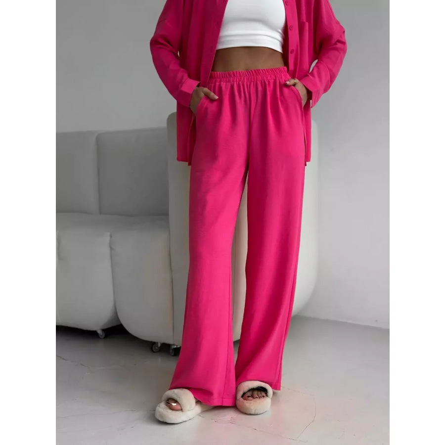 Relaxed Fit Shirt and Wide Leg Pants Set Apparel and Accessories