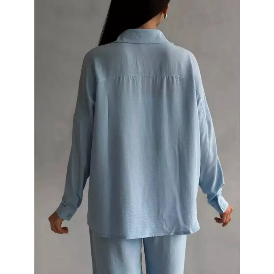 Relaxed Fit Shirt and Wide Leg Pants Set Apparel and Accessories