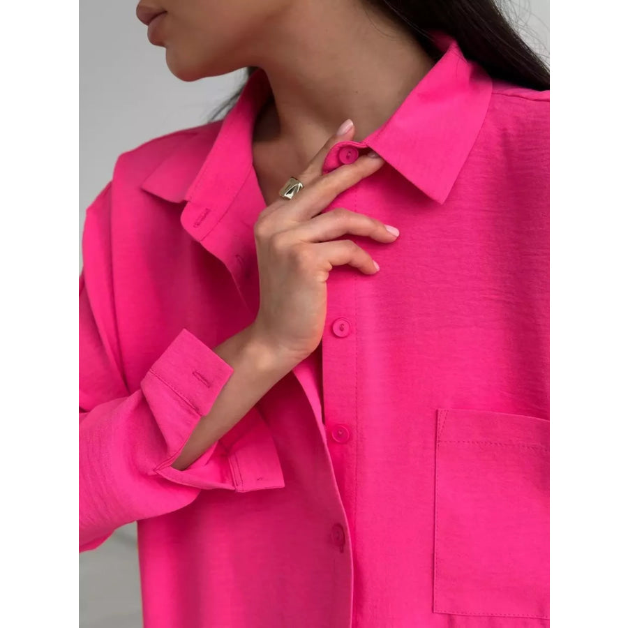 Relaxed Fit Shirt and Wide Leg Pants Set Apparel and Accessories