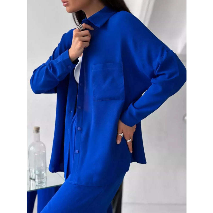 Relaxed Fit Shirt and Wide Leg Pants Set Apparel and Accessories