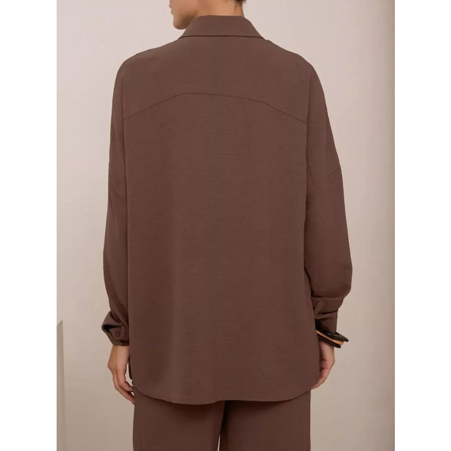 Relaxed Fit Shirt and Wide Leg Pants Set Apparel and Accessories
