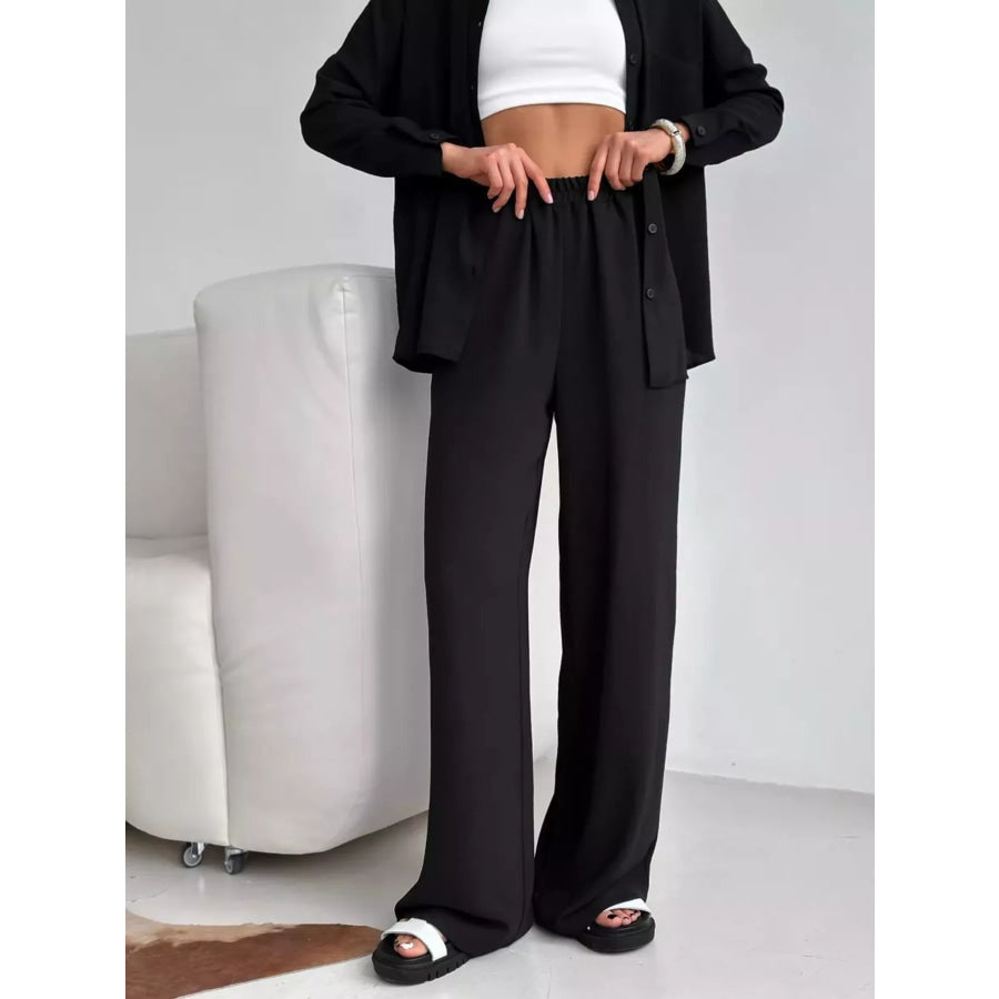 Relaxed Fit Shirt and Wide Leg Pants Set Apparel and Accessories