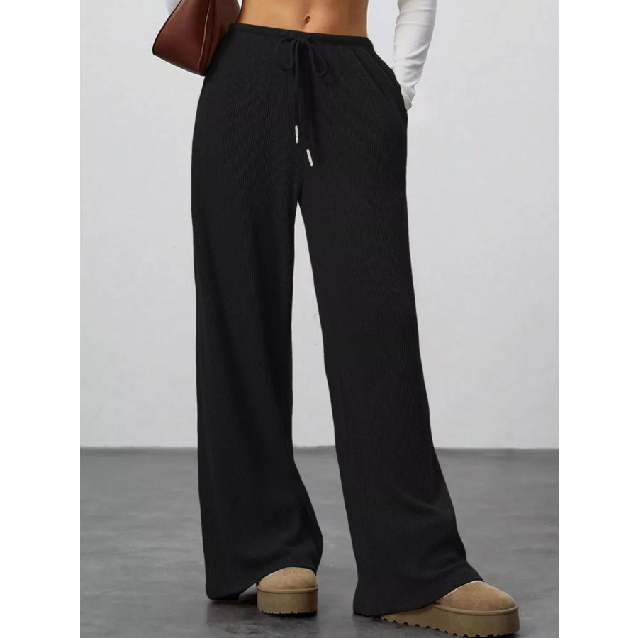Relaxed Fit Wide Leg Pants Black / S Apparel and Accessories