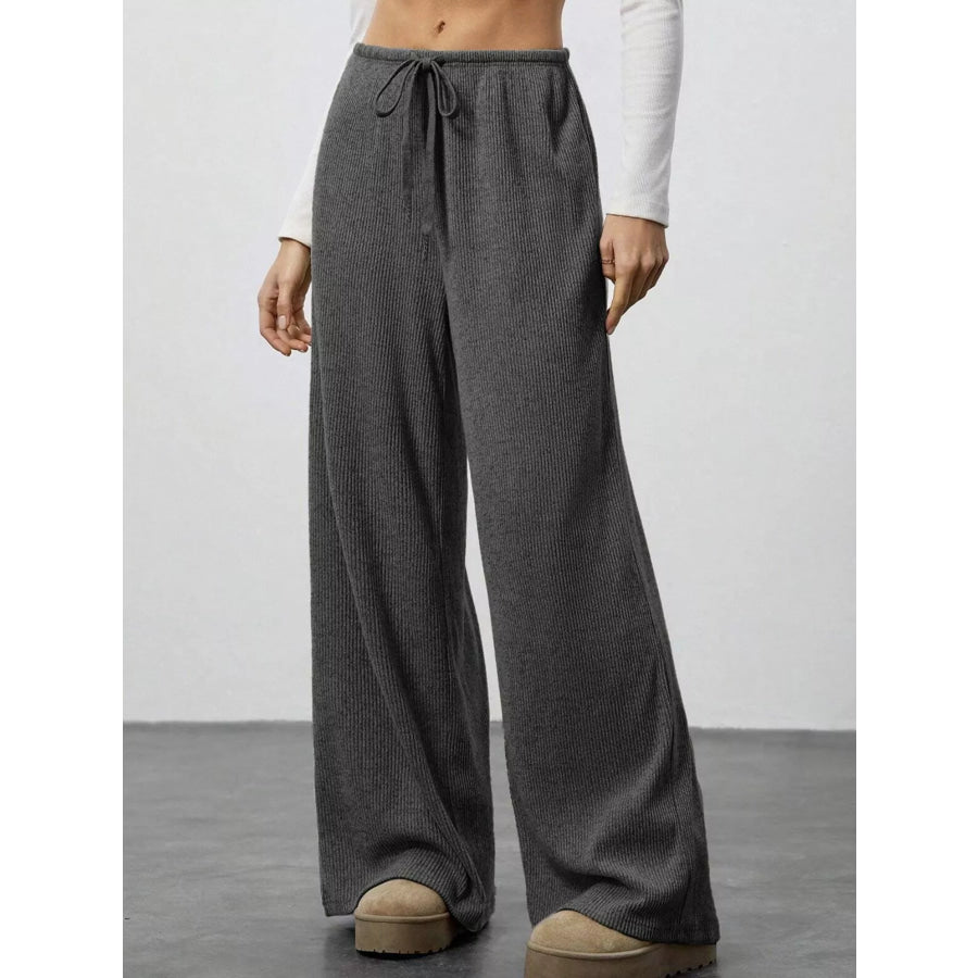 Relaxed Fit Wide Leg Pants Dark Gray / S Apparel and Accessories