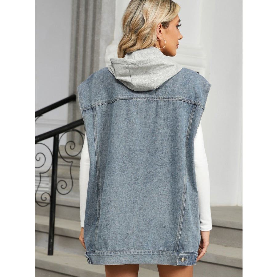 Removable Hood Button Up Cap Sleeve Denim Jacket Light / S Apparel and Accessories