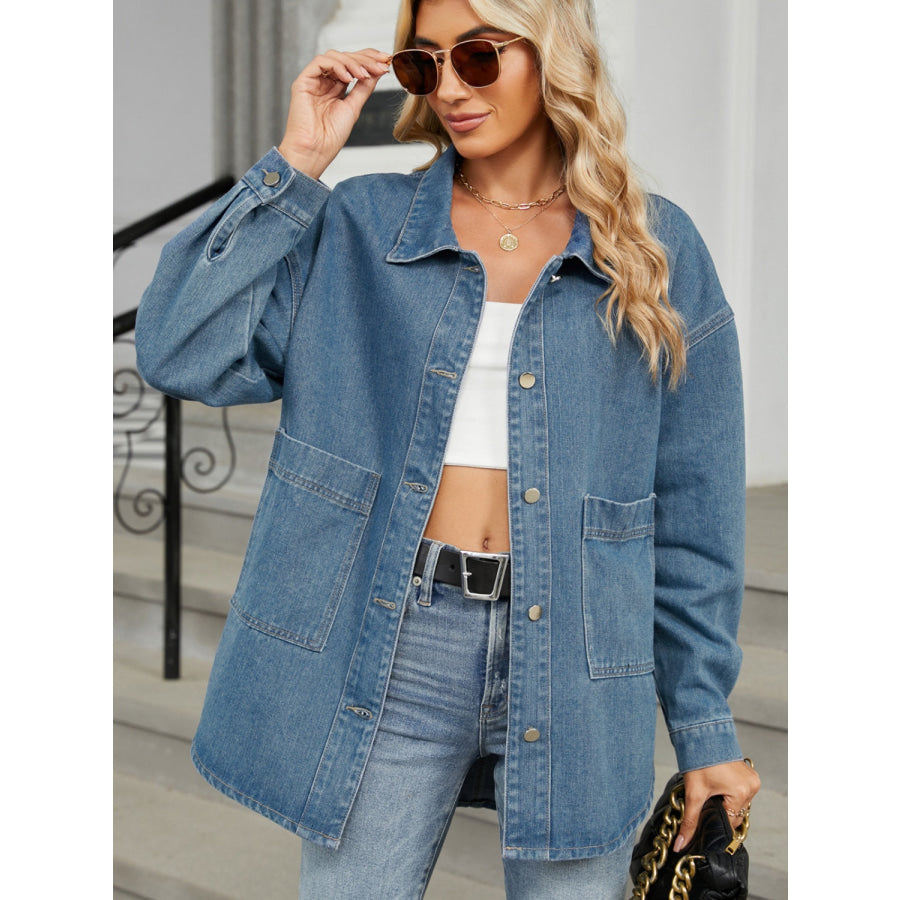 Removable Hood Button Up Long Sleeve Denim Jacket Medium / S Apparel and Accessories