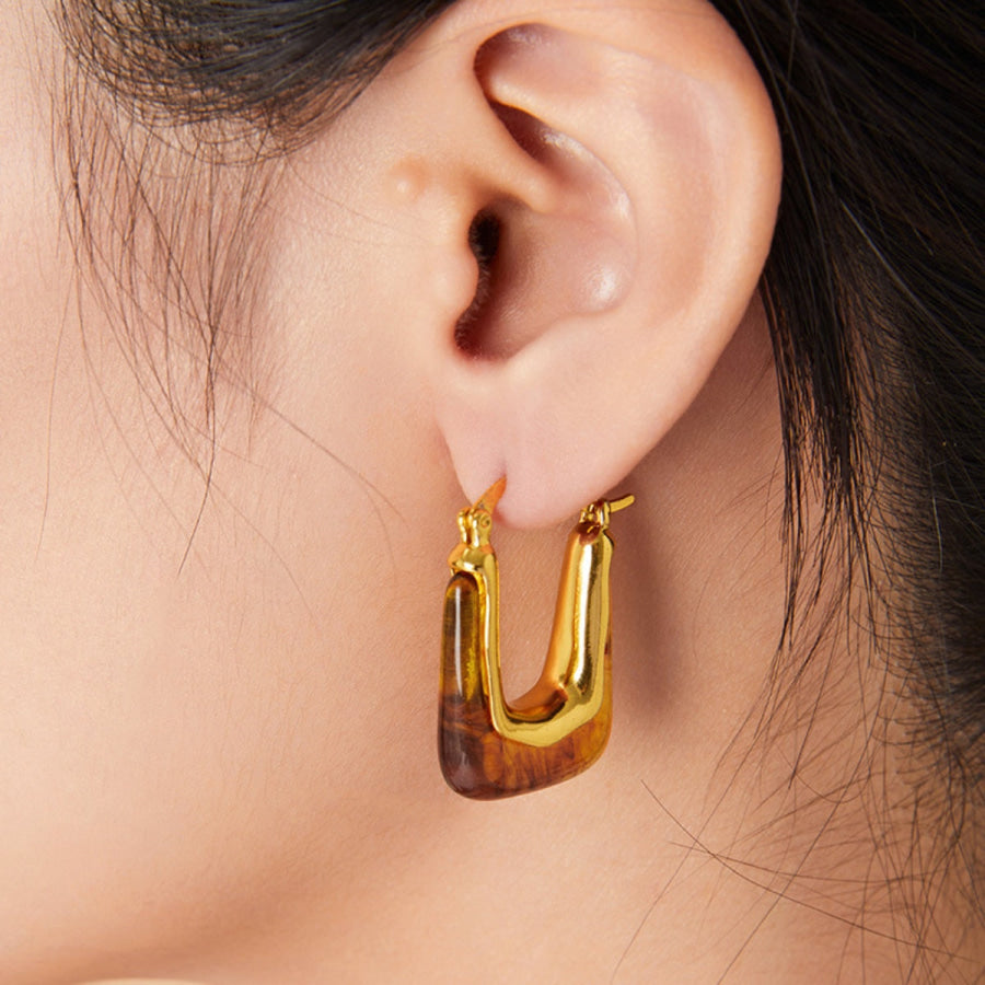 Resin Copper U Shape Earrings Gold / One Size Apparel and Accessories