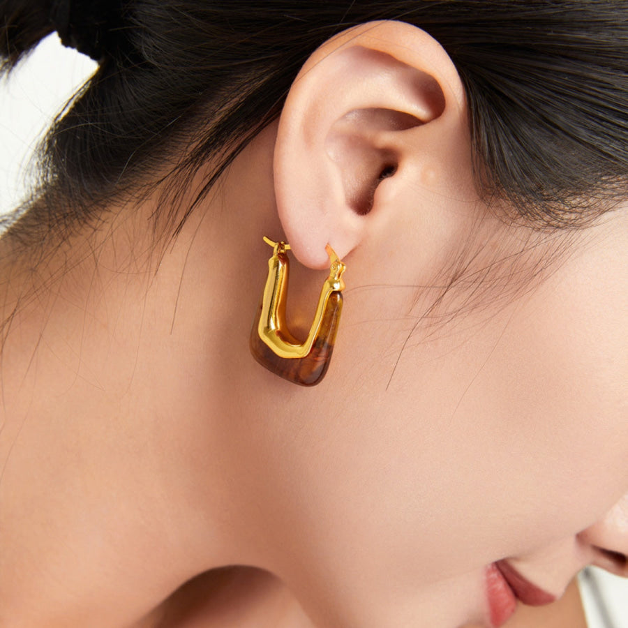 Resin Copper U Shape Earrings Gold / One Size Apparel and Accessories