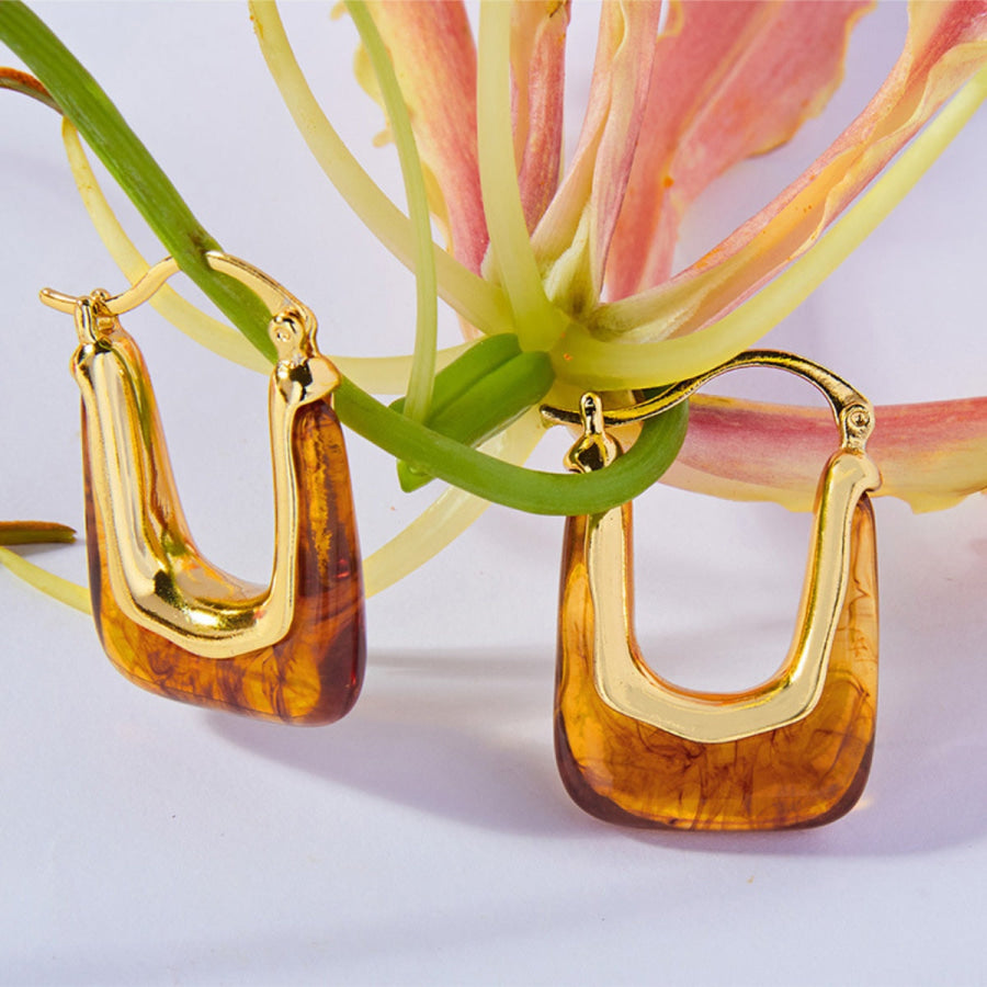 Resin Copper U Shape Earrings Gold / One Size Apparel and Accessories