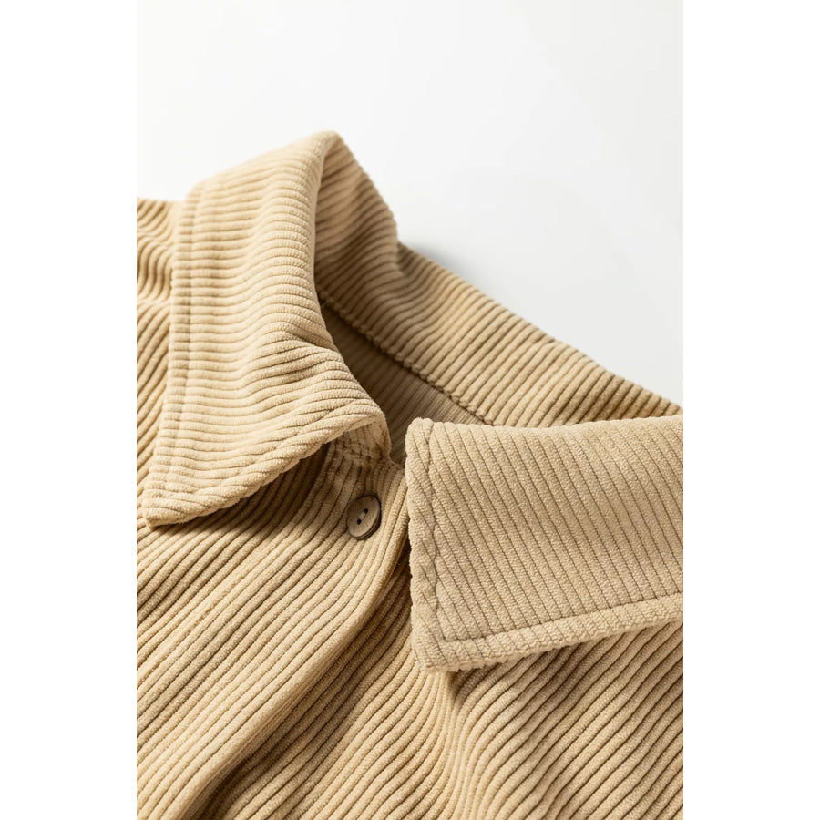 Retro Plaid Corduroy Patchwork Shacket Apparel and Accessories