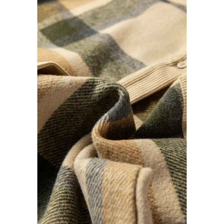 Retro Plaid Corduroy Patchwork Shacket Apparel and Accessories