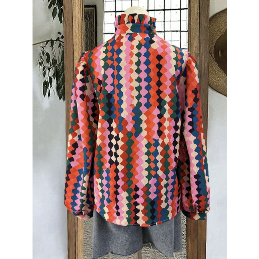 Retro Print Long Sleeve Blouse Apparel and Accessories