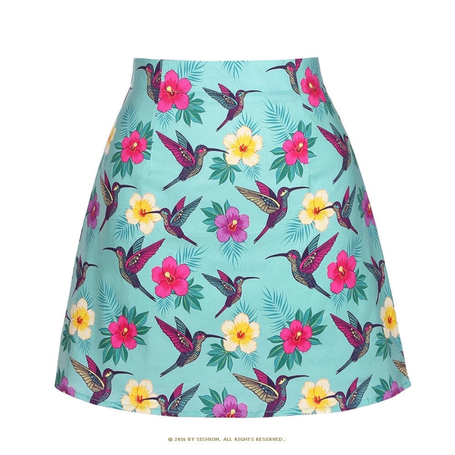 Retro Print Mini Skirt - Assorted Prints 08 New Birds / S Skirts