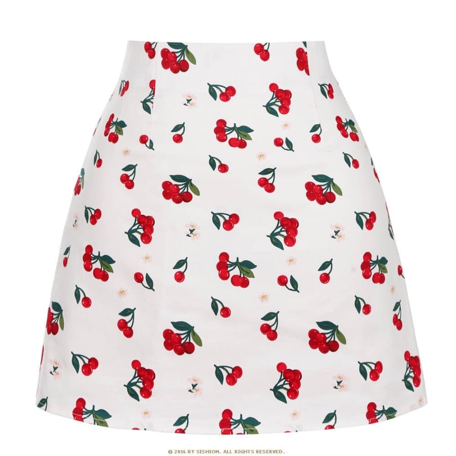 Retro Print Mini Skirt - Assorted Prints 08beigecherryflower / S Skirts