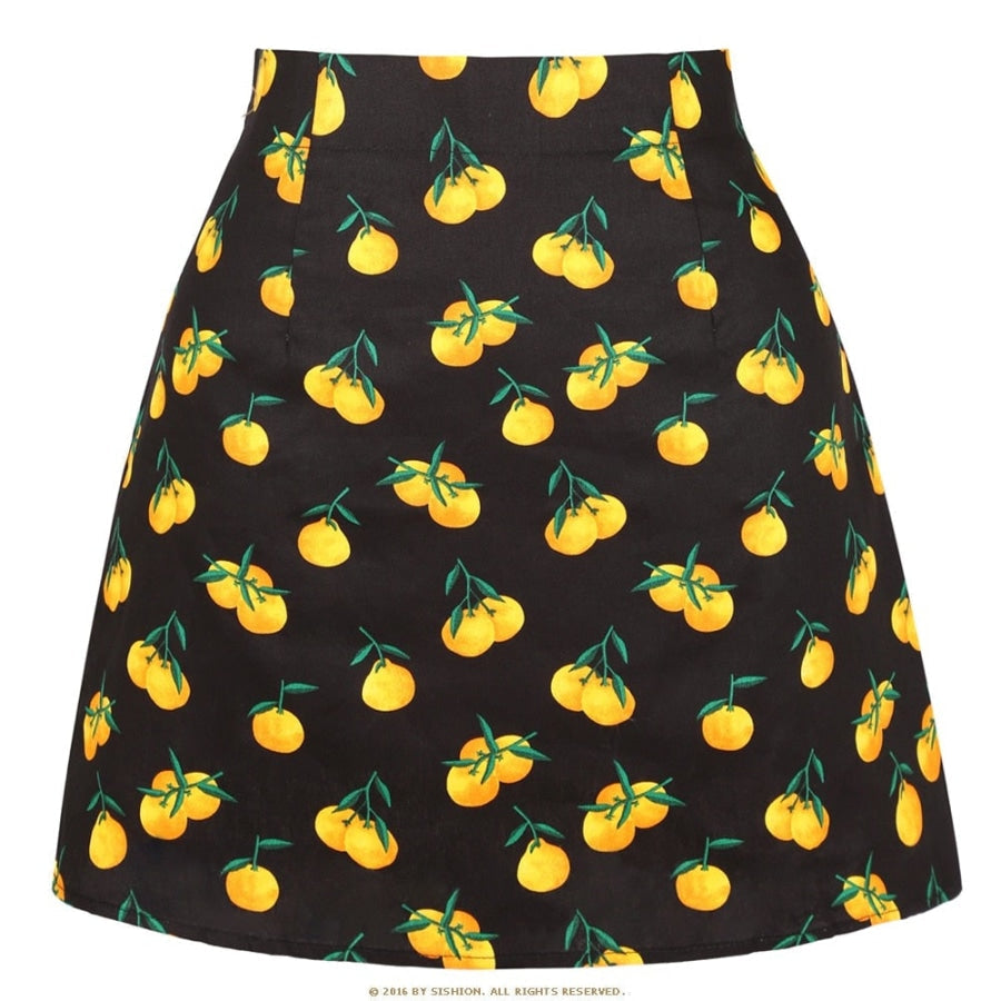 Retro Print Mini Skirt - Assorted Prints 08Black oranges / S Skirts