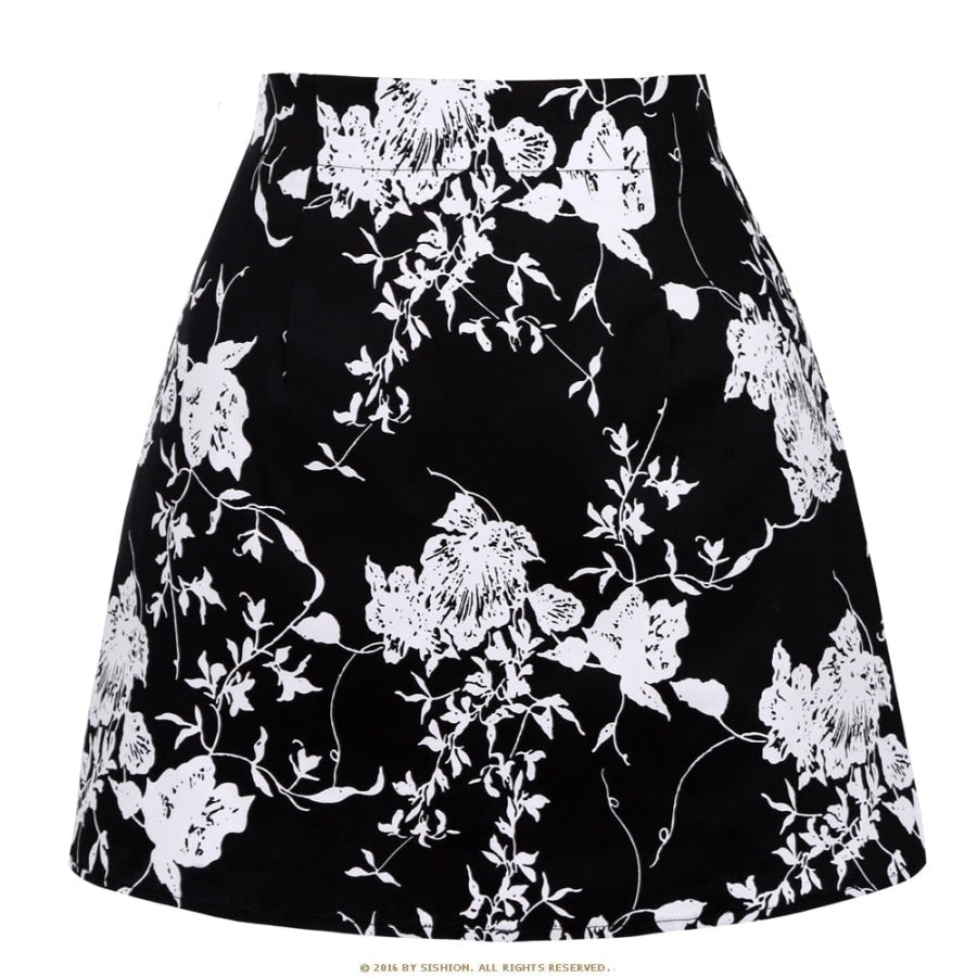 Retro Print Mini Skirt - Assorted Prints 08black white flower / S Skirts